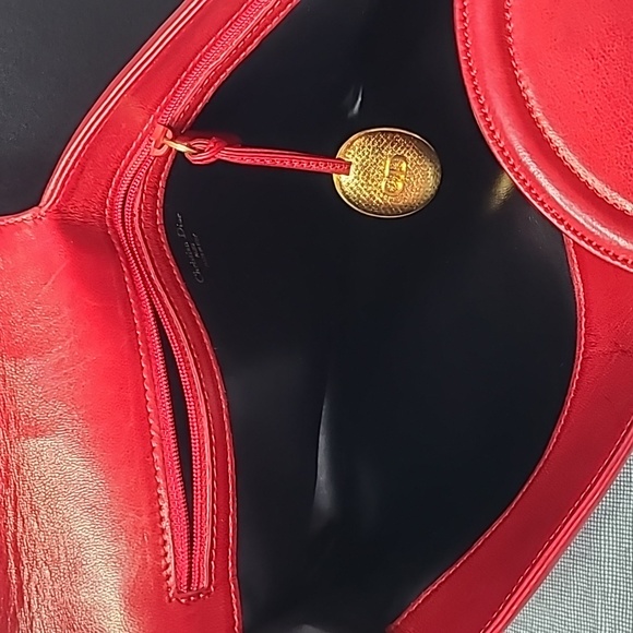 CHRISTIAN DIOR RARE VINTAGE LIPSTICK RED LAMBSKIN LEATHER DOUBLE FLAP CLUTCH BAG - Picture 9 of 17